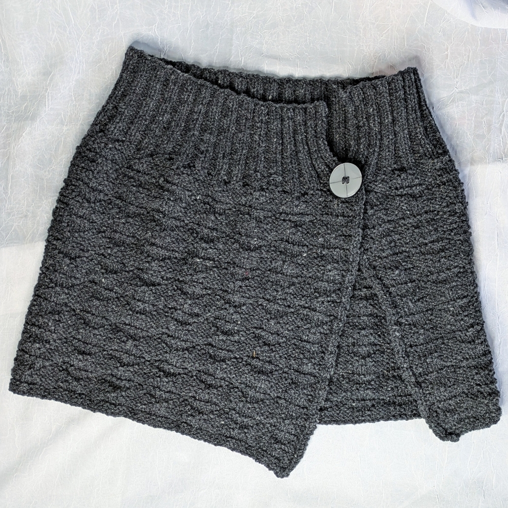 Charcoal Grey Handknit Capelet with Button Detail